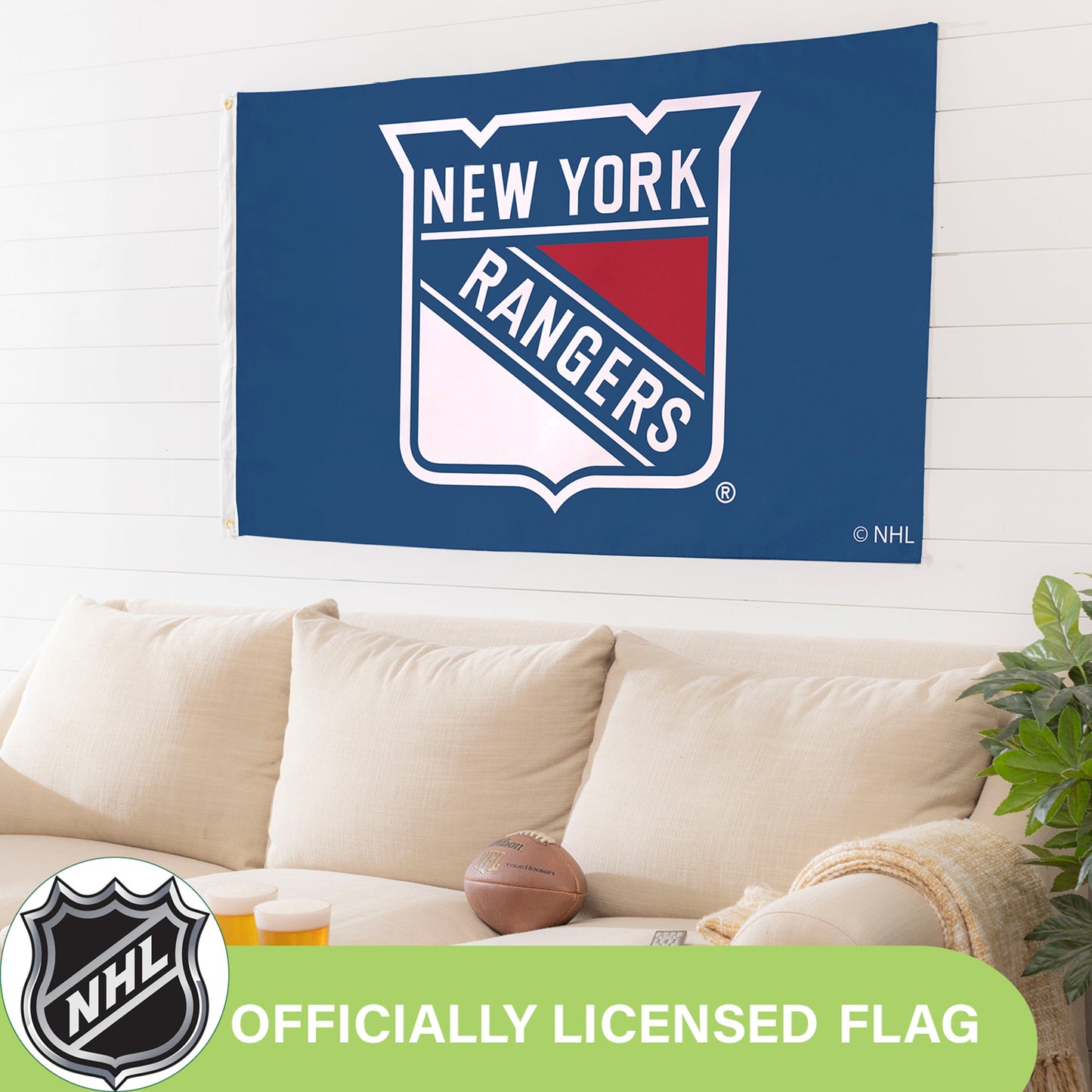 New York Rangers 3x5 single-sided blue sublimated flag with 2 grommets by Evergreen Enterprises on Tampa Home & Garden Store