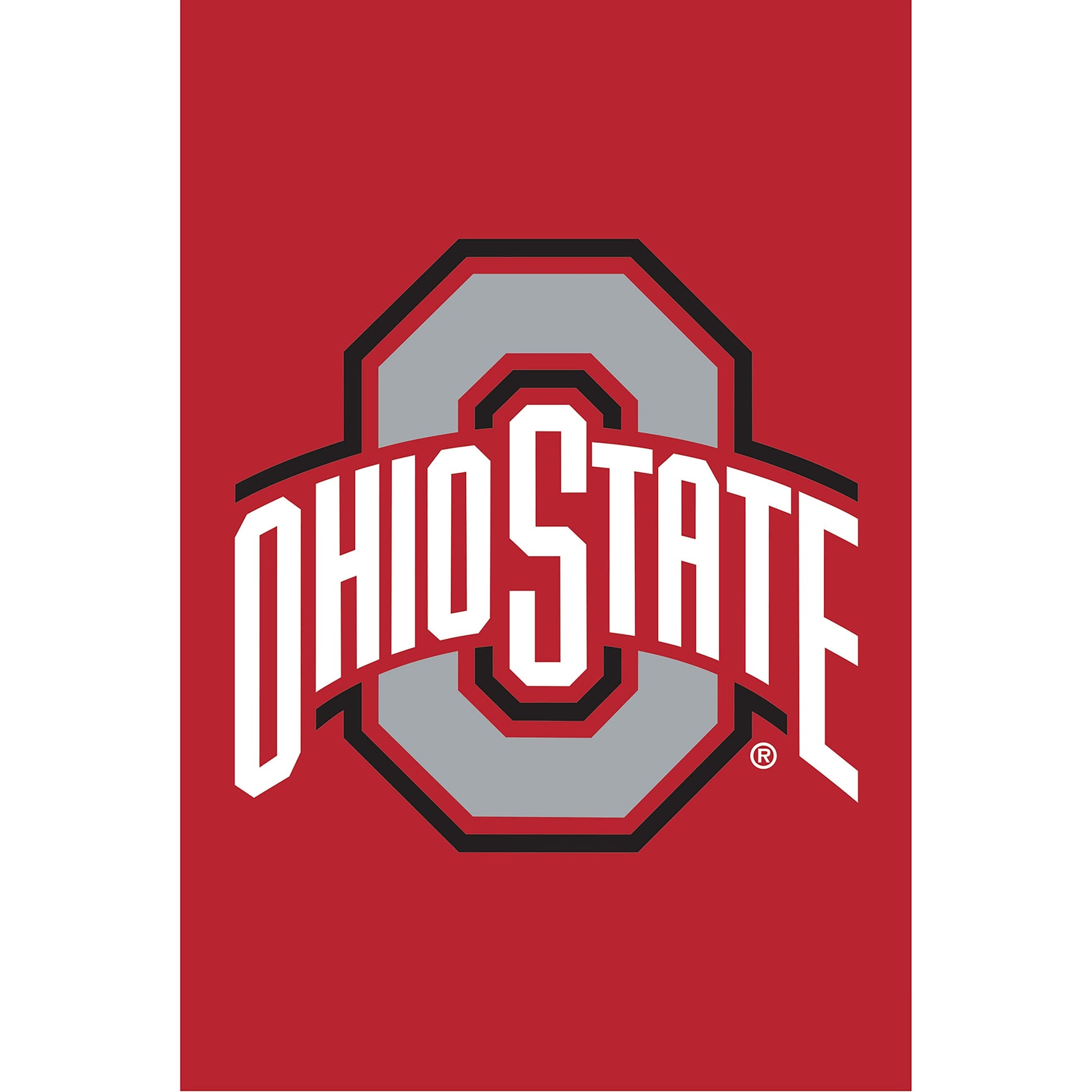 Ohio State University applique house flag featuring a large Buckeyes emblem on a red background on Tampa Home & Garden Store