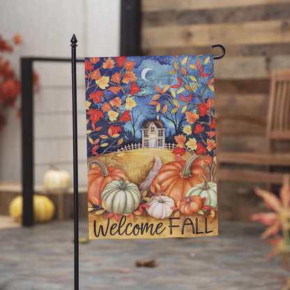 Alive in Fall Suede Garden Flag by Evergreen Enterprises with leaves and pumpkins on Tampa Home & Garden Store