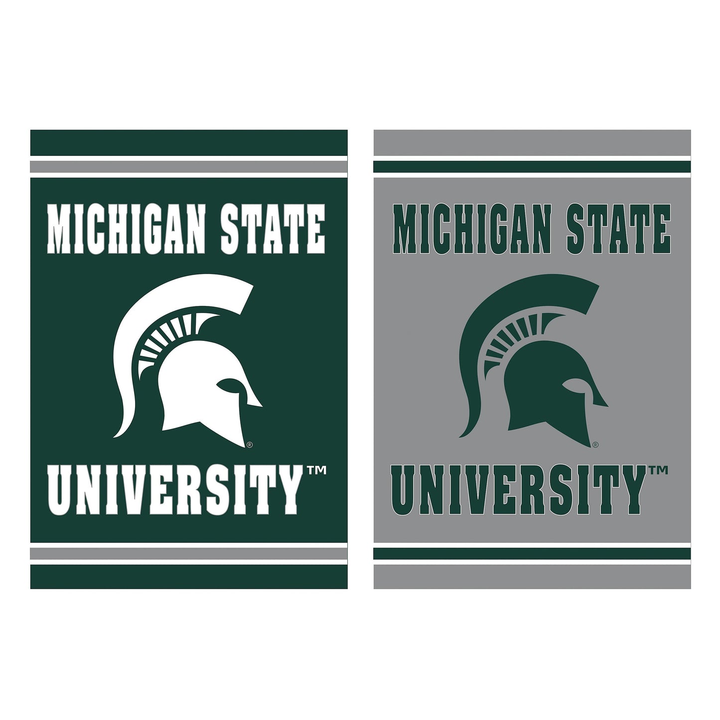 Embossed suede flag MSU set house size, two flags in green and gray by Evergreen Enterprises on Tampa Home & Garden Store