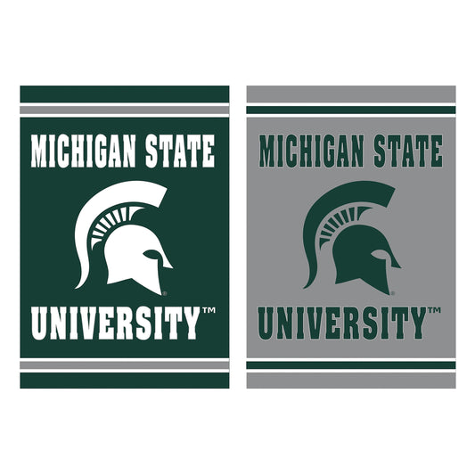 Embossed suede flag MSU set house size, two flags in green and gray by Evergreen Enterprises on Tampa Home & Garden Store