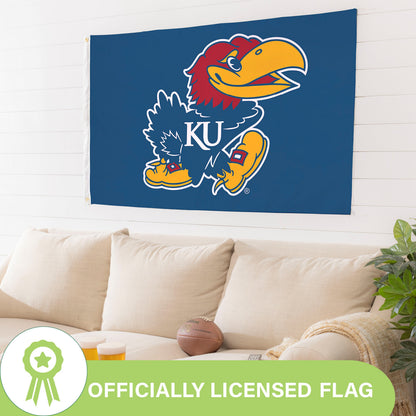 University of Kansas estate flag 3x5, single-sided with 2 grommets, Jayhawk on blue by Evergreen on Tampa Home & Garden Store