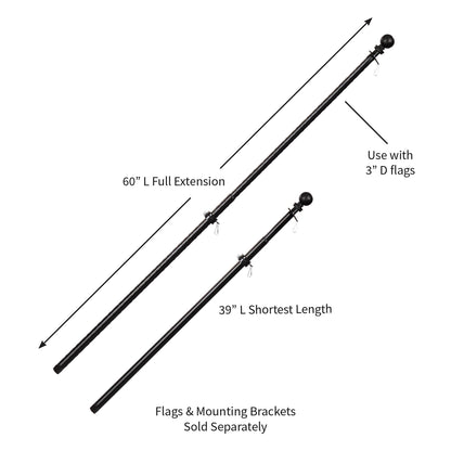 Extendable metal house flag pole in black with ball top; 60" full ext, 39" shortest length on Tampa Home & Garden Store