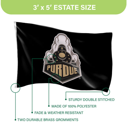Purdue University single-sided flag 3x5, black polyester sublimated flag with two grommets on Tampa Home & Garden Store
