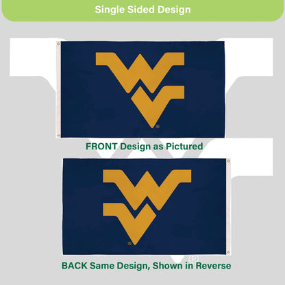 West Virginia University estate flag, navy with gold WV logo, 3x5, single-sided with 2 grommets on Tampa Home & Garden Store