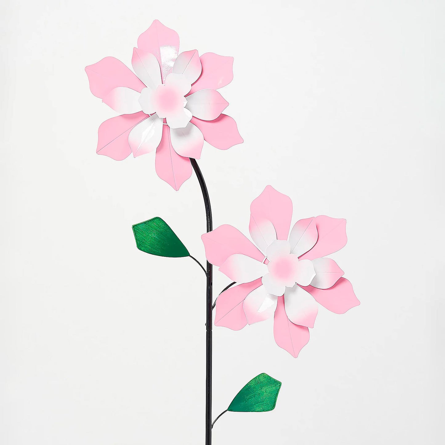 Double Flower Wind Spinner Pink petals on black stake by Evergreen Enterprises on Tampa Home & Garden Store