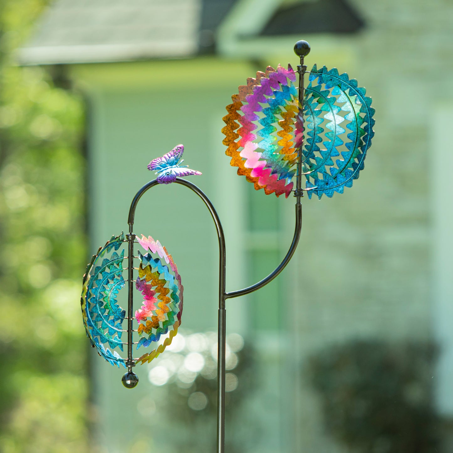 Rainbow Whirl Wind Spinner 73H multicolor blades on metal stake Evergreen Enterprises on Tampa Home & Garden Store