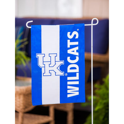 University of Kentucky Embellished Garden Flag, blue and white applique on metal stand on Tampa Home & Garden Store