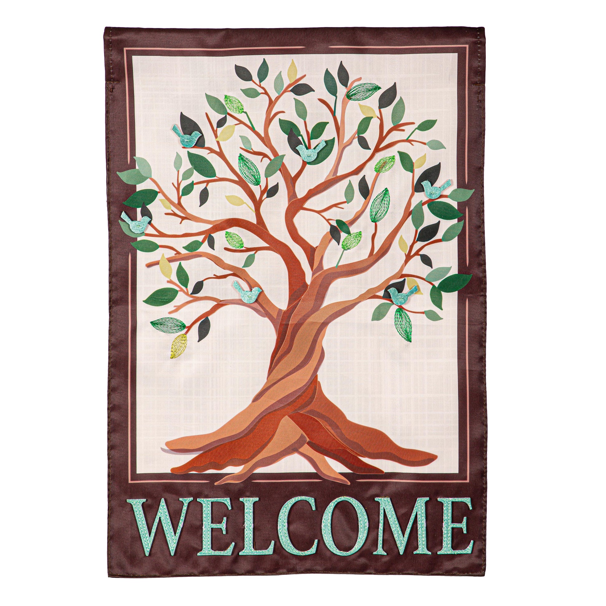 Tree of Life Applique Garden Flag Evergreen Enterprises, multicolor fabric applique on Tampa Home & Garden Store