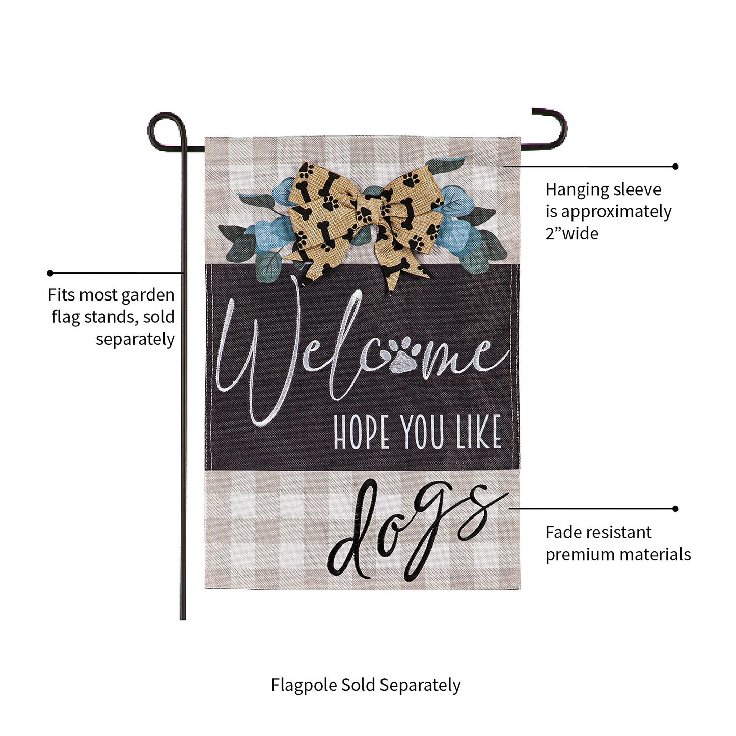 Dogs and Checks Garden Burlap Flag with plaid and bone bow accents Evergreen Enterprises on Tampa Home & Garden Store