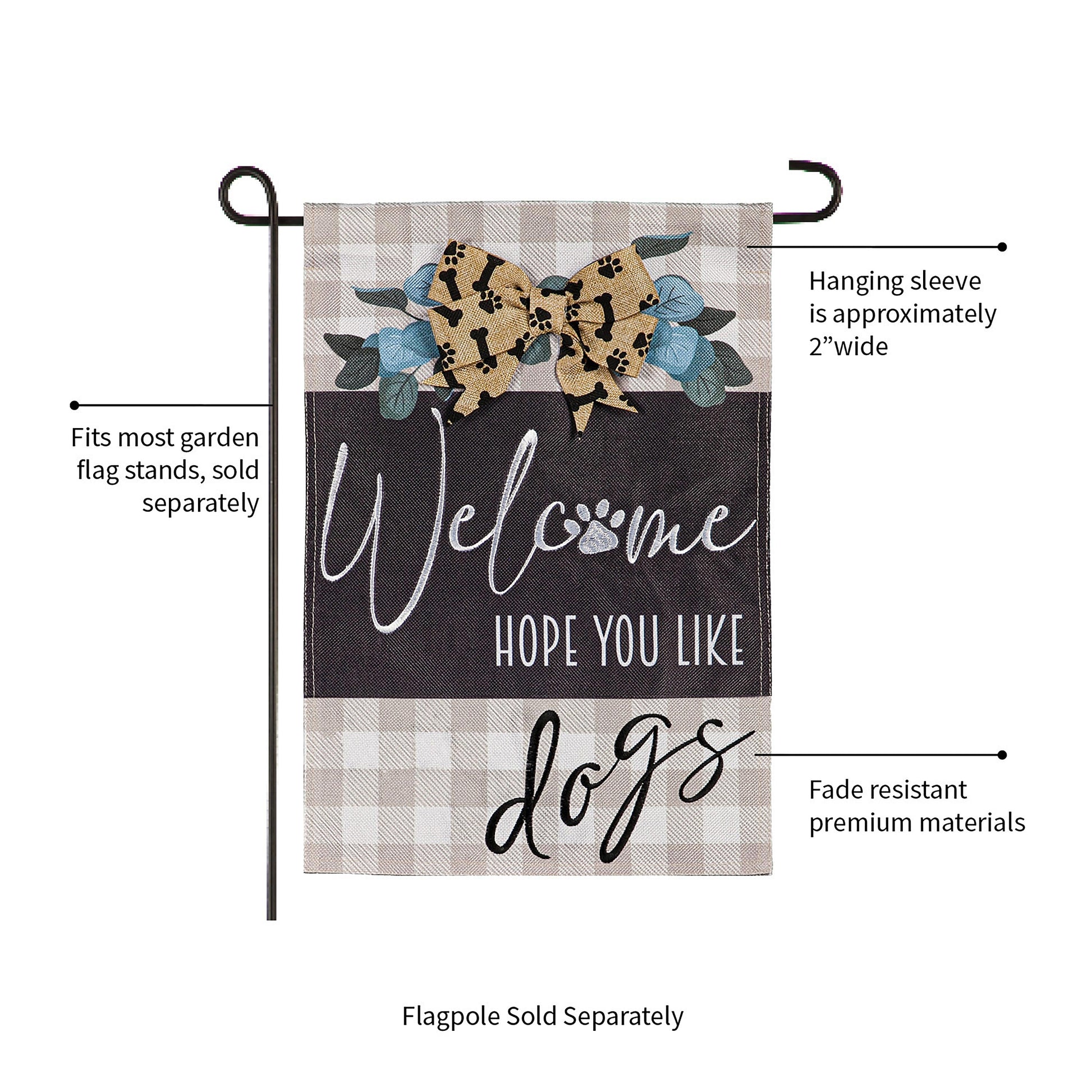 Dogs and Checks Garden Burlap Flag with plaid and bone bow accents Evergreen Enterprises on Tampa Home & Garden Store