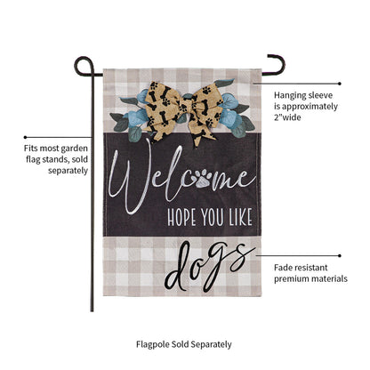Dogs and Checks Garden Burlap Flag with plaid and bone bow accents Evergreen Enterprises on Tampa Home & Garden Store