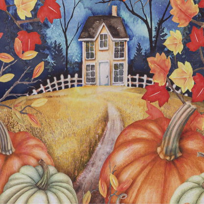 Alive in Fall Suede Garden Flag featuring a cozy yellow house amid autumn leaves on Tampa Home & Garden Store