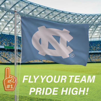 University of North Carolina flag 3x5 blue with interlocking NC logo and 2 grommets on Tampa Home & Garden Store