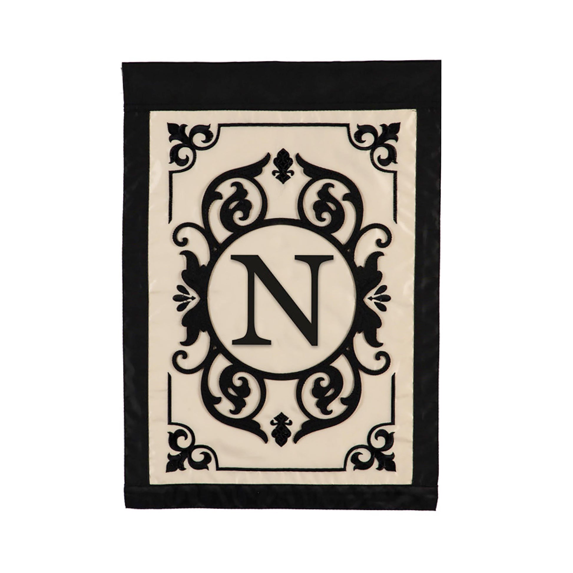 Cambridge Monogram Garden Applique Flag N beige panel with black border Evergreen Enterprises on Tampa Home & Garden Store
