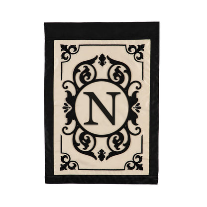 Cambridge Monogram Garden Applique Flag N beige panel with black border Evergreen Enterprises on Tampa Home & Garden Store