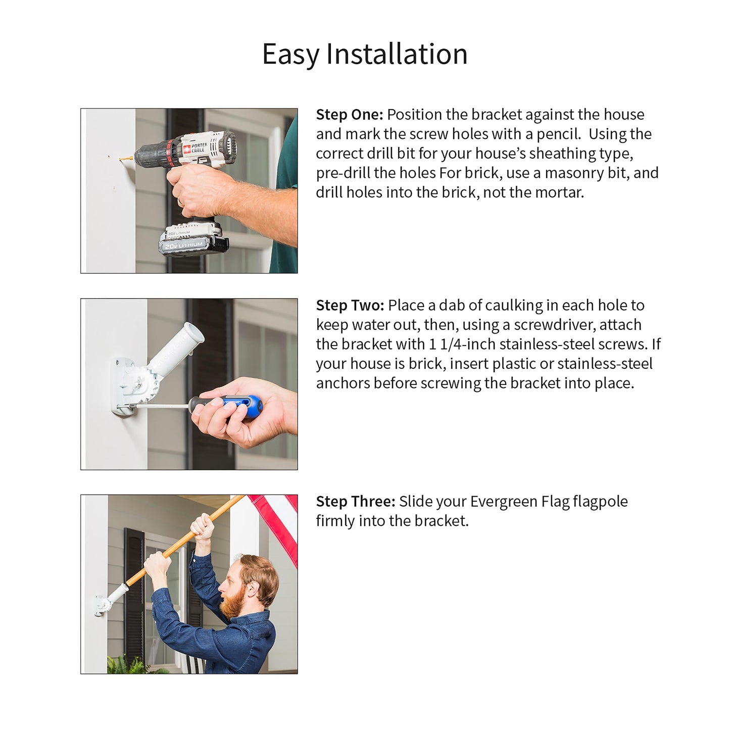 Adjustable Aluminum House Flag Bracket, White Finish