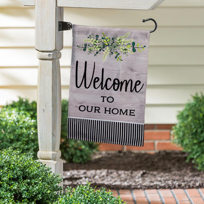 Wood Grain Welcome Garden Burlap Flag with greenery design by Evergreen Enterprises on Tampa Home & Garden Store