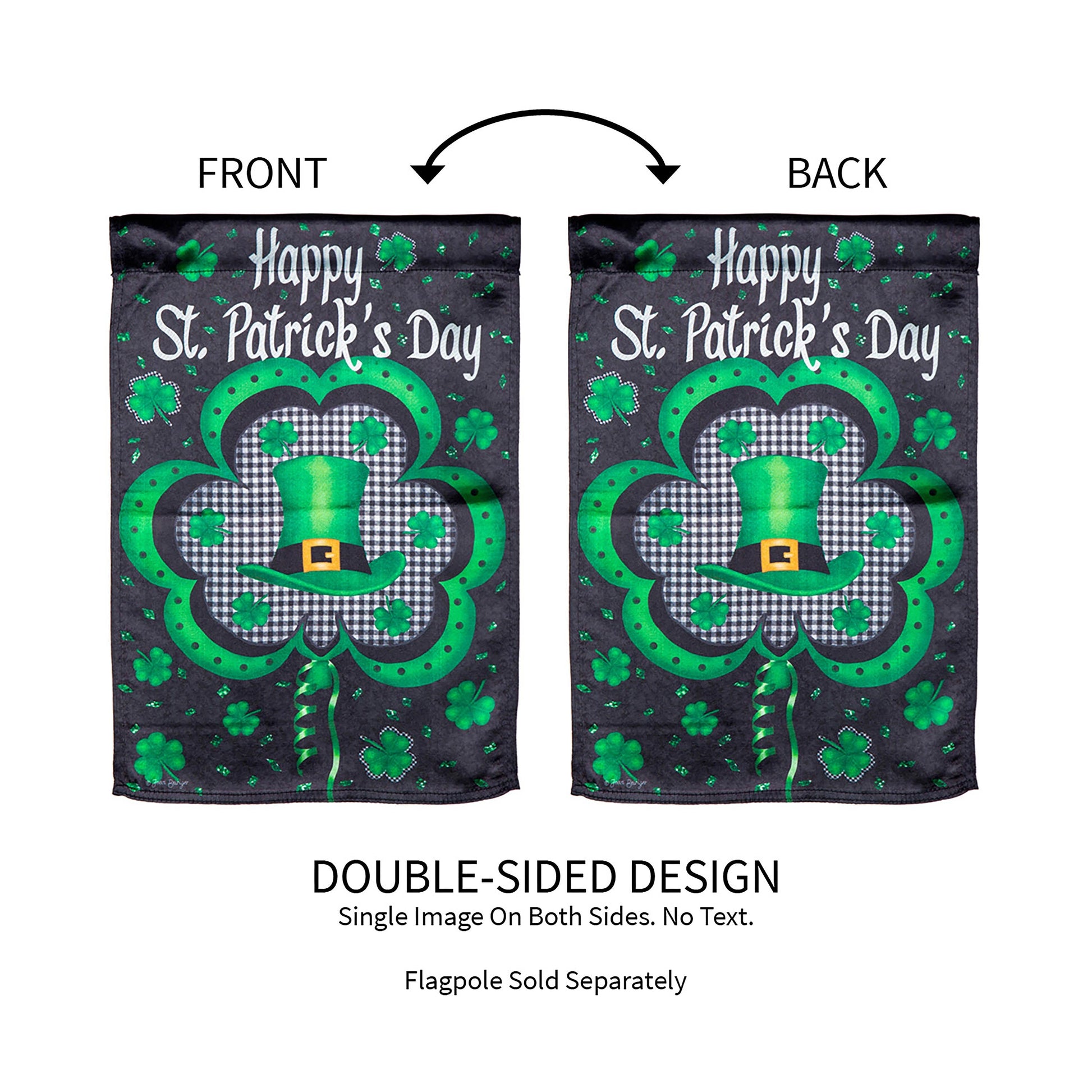 Welcome St. Pats Lustre Garden Flag, double-sided with green shamrocks and hat by Evergreen on Tampa Home & Garden Store