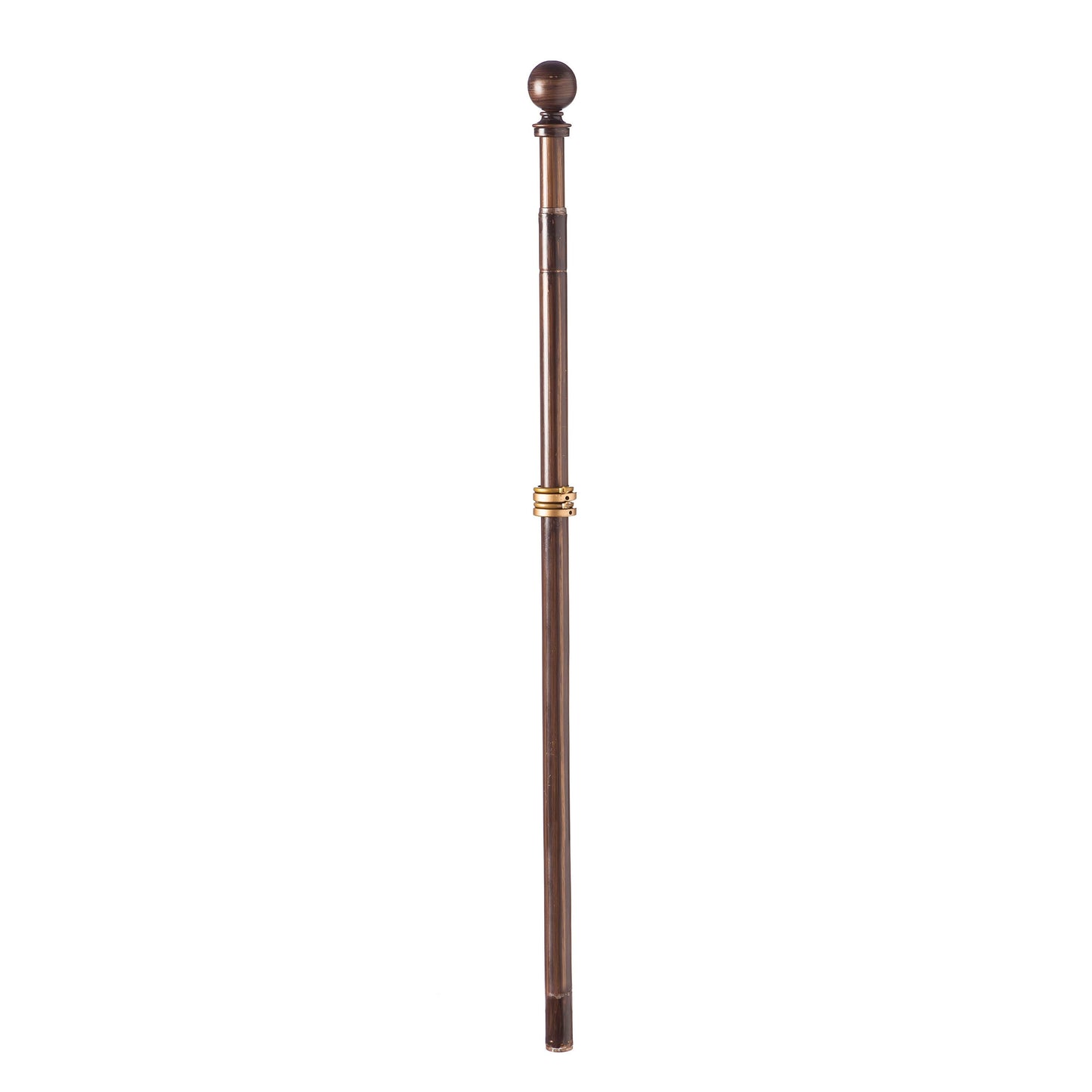 Extendable copper-brown metal flag pole with bronze ball finial and gold connector rings on Tampa Home & Garden Store
