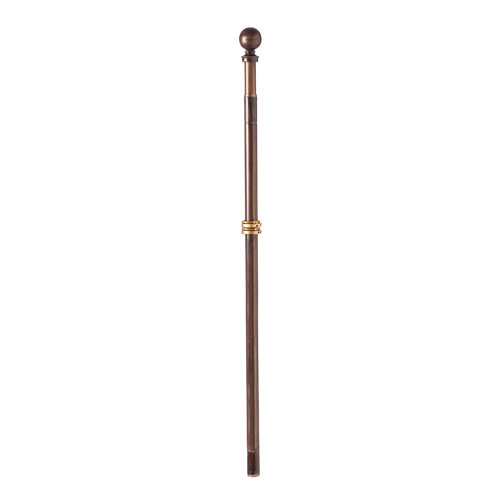 Extendable copper-brown metal flag pole with bronze ball finial and gold connector rings on Tampa Home & Garden Store