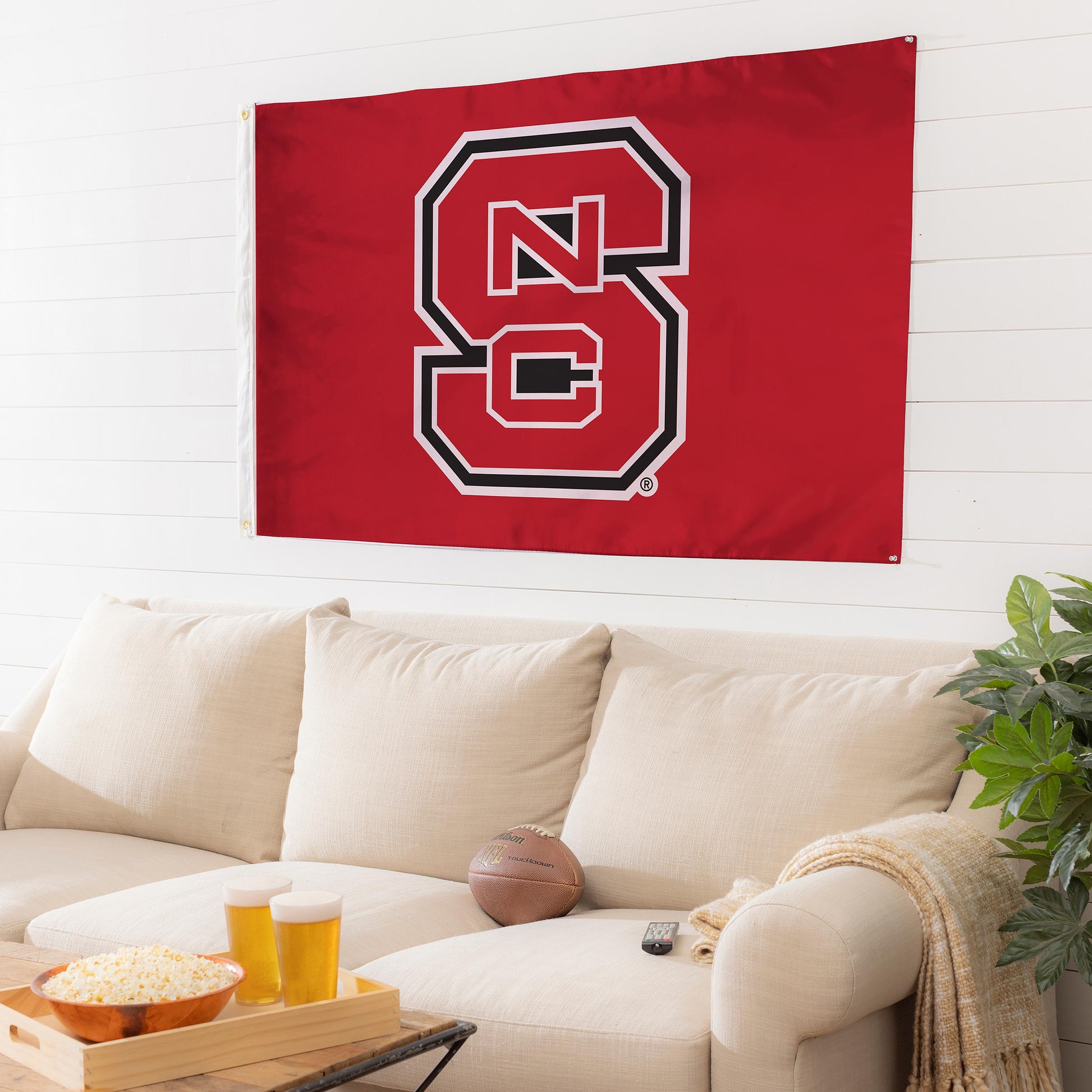 North Carolina State University single-sided 3x5 flag with 2 grommets, red sublimated flag on Tampa Home & Garden Store
