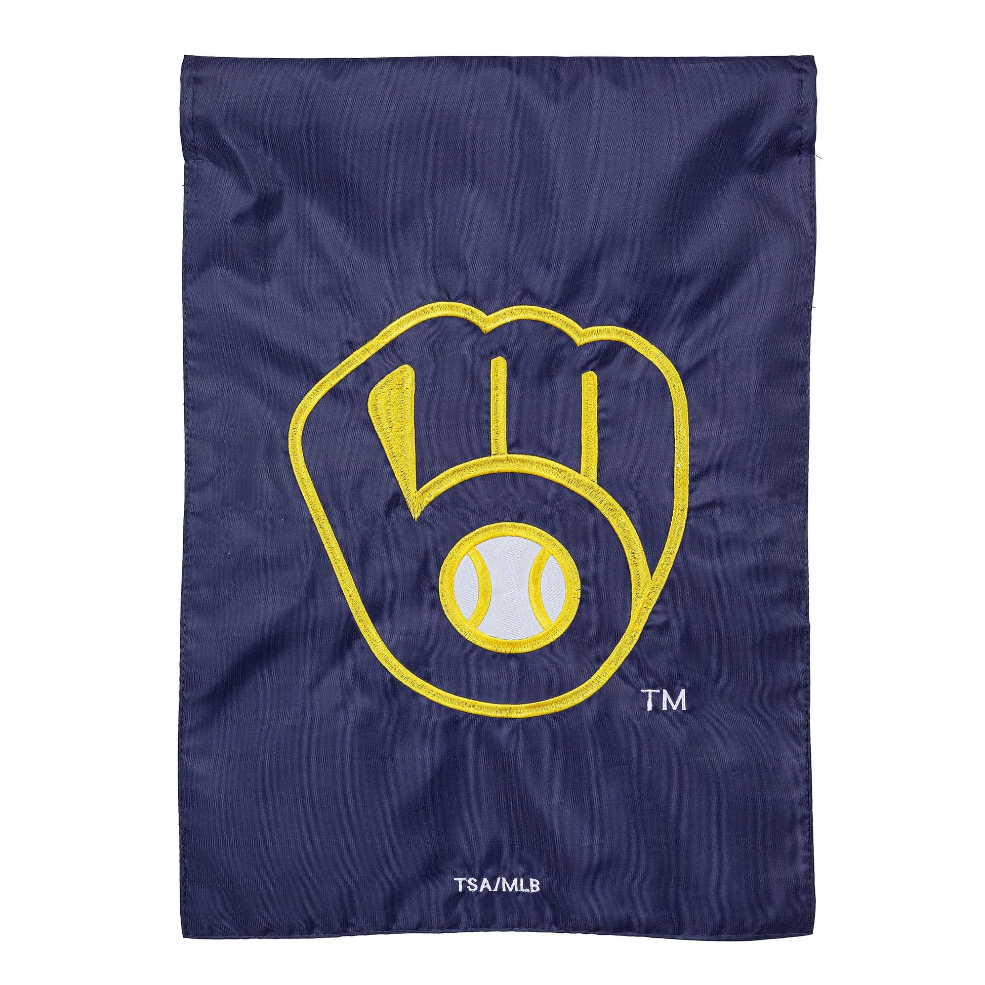 Milwaukee Brewers applique flag by Evergreen Enterprises with yellow embroidery logo on Tampa Home & Garden Store