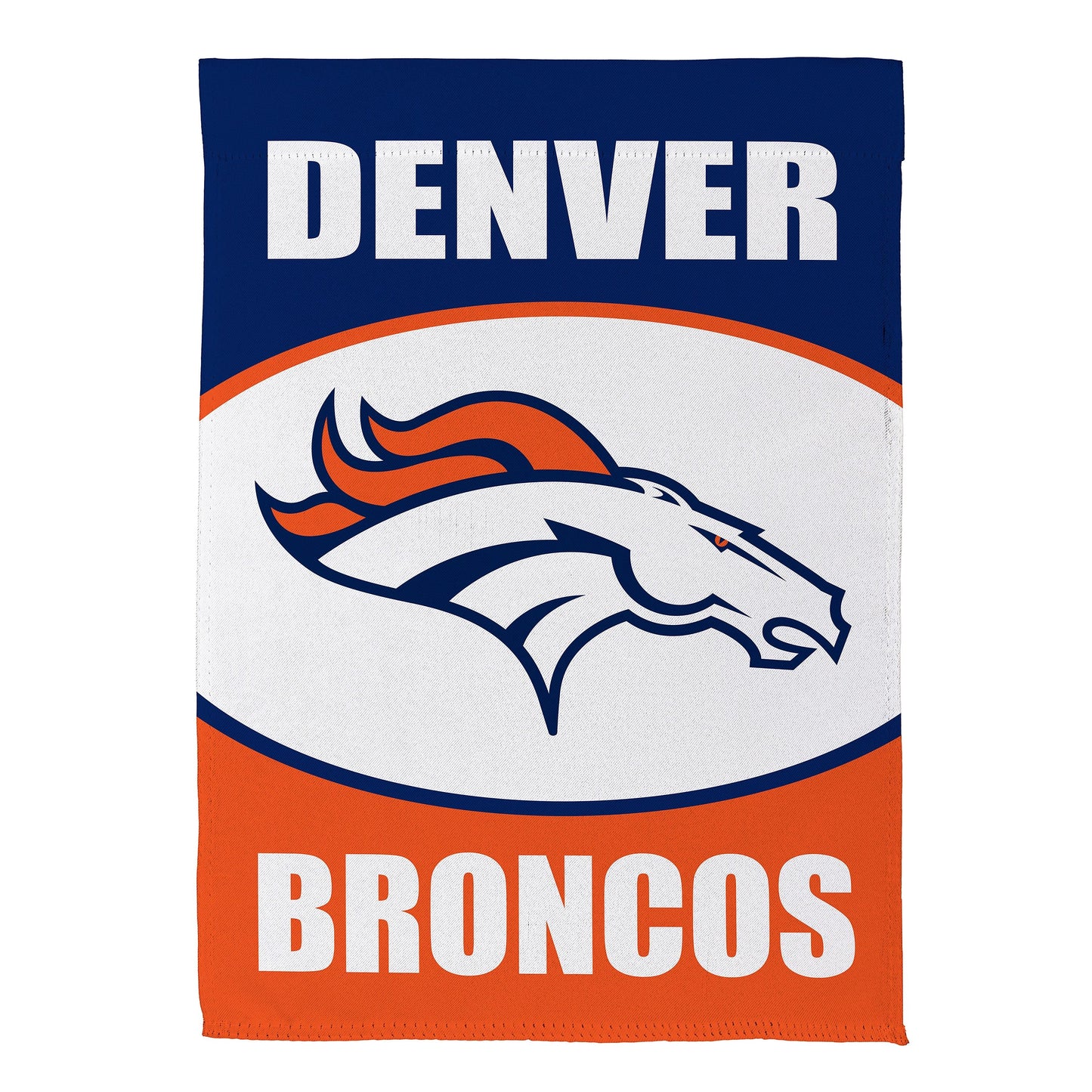 Denver Broncos suede garden flag DENVER colors with bold DENVER text and broncos logo on Tampa Home & Garden Store