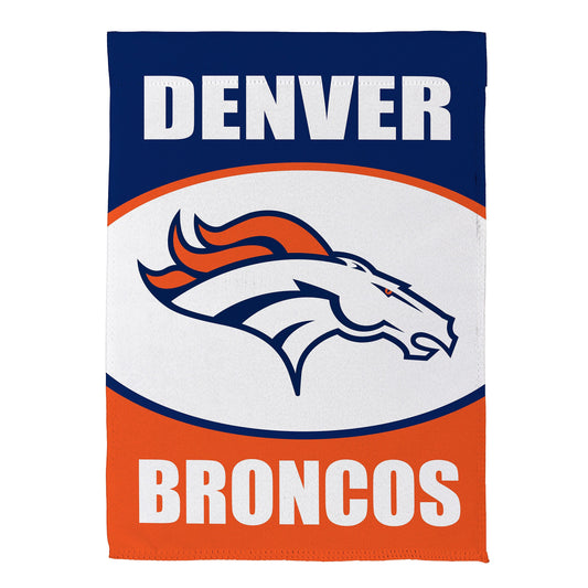 Denver Broncos suede garden flag DENVER colors with bold DENVER text and broncos logo on Tampa Home & Garden Store