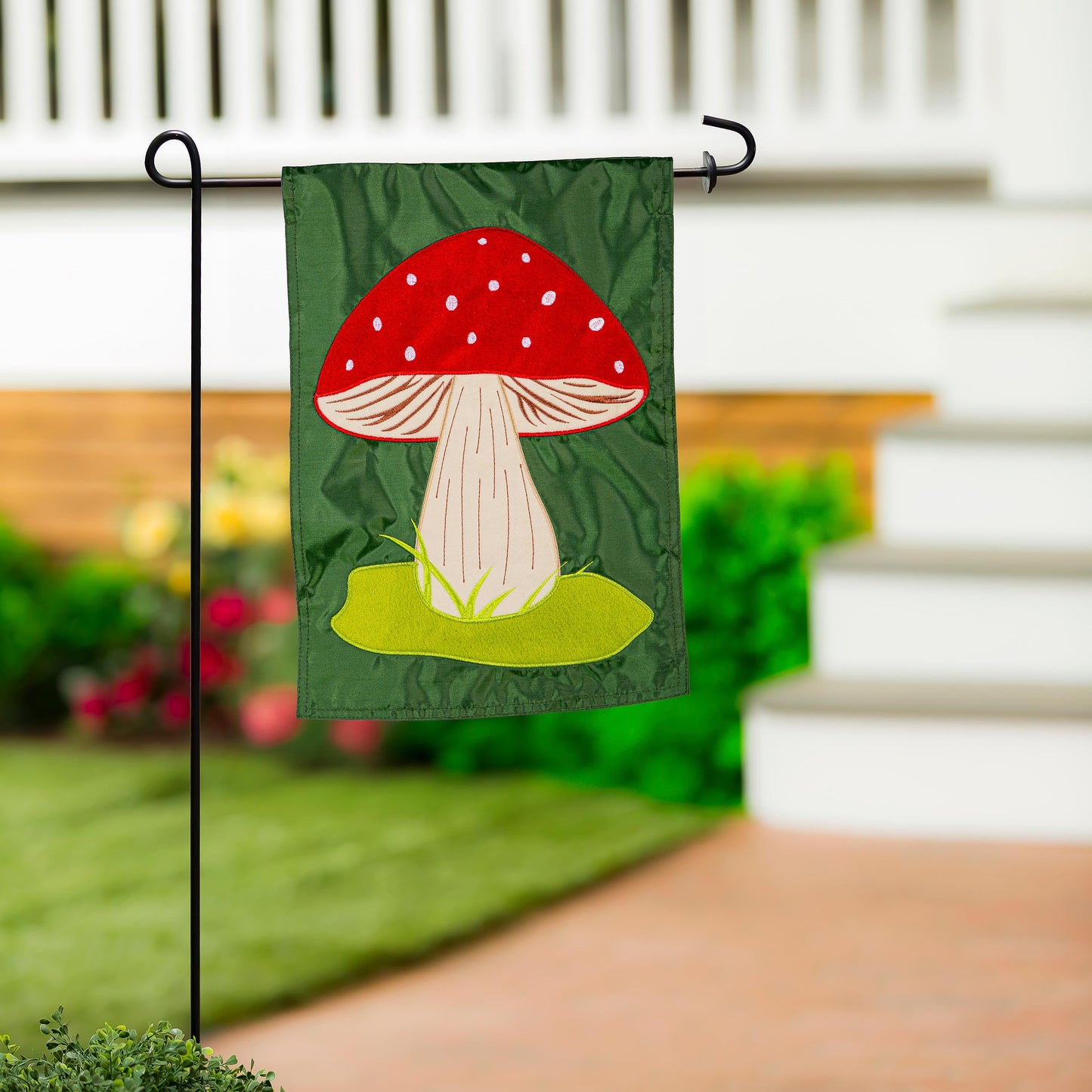 Mushroom Basic Applique Garden Flag with red cap white dots on Tampa Home & Garden Store