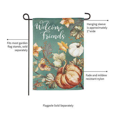 Autumn Vines Garden Suede Flag by Evergreen Enterprises teal floral pumpkin motif on Tampa Home & Garden Store