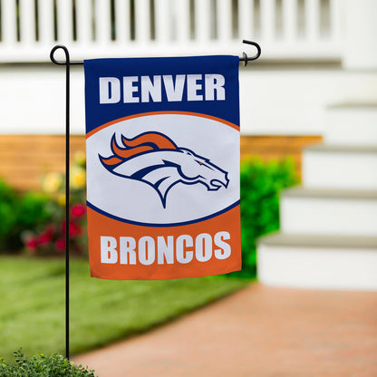 Denver Broncos suede garden flag blue with bold DENVER text and Broncos horse logo on Tampa Home & Garden Store