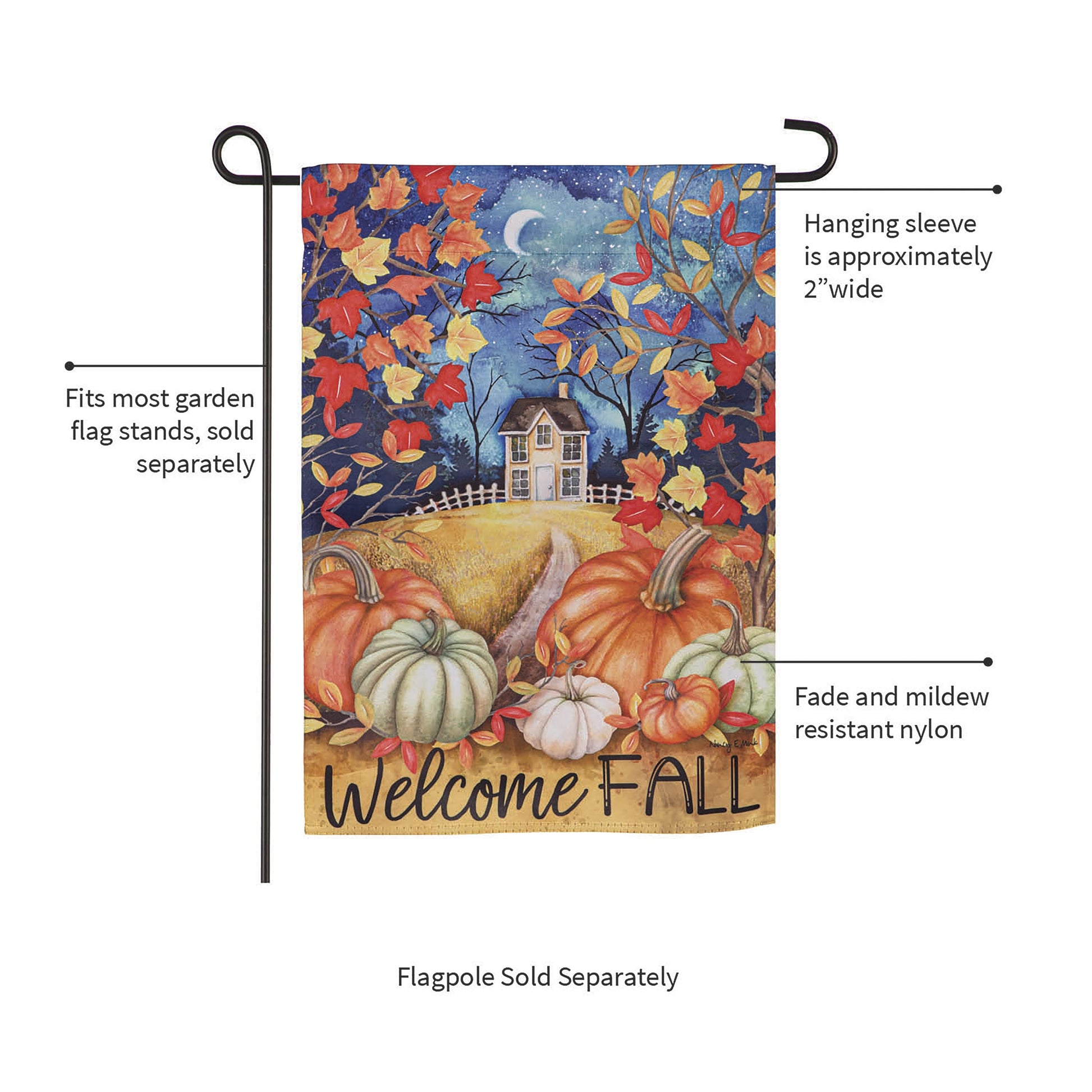 Alive in Fall suede garden flags with autumn leaves and pumpkins; Evergreen Enterprises on Tampa Home & Garden Store