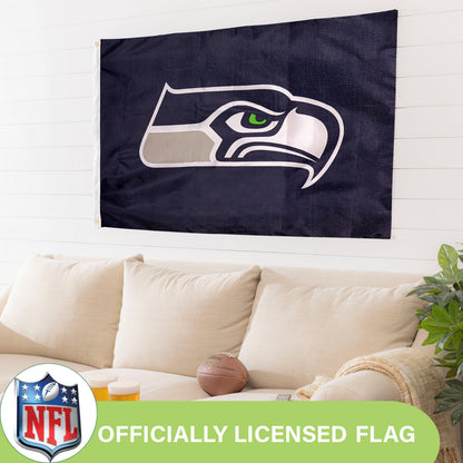 Seattle Seahawks single-sided estate flag 3x5 navy with logo, 2 grommets on Tampa Home & Garden Store