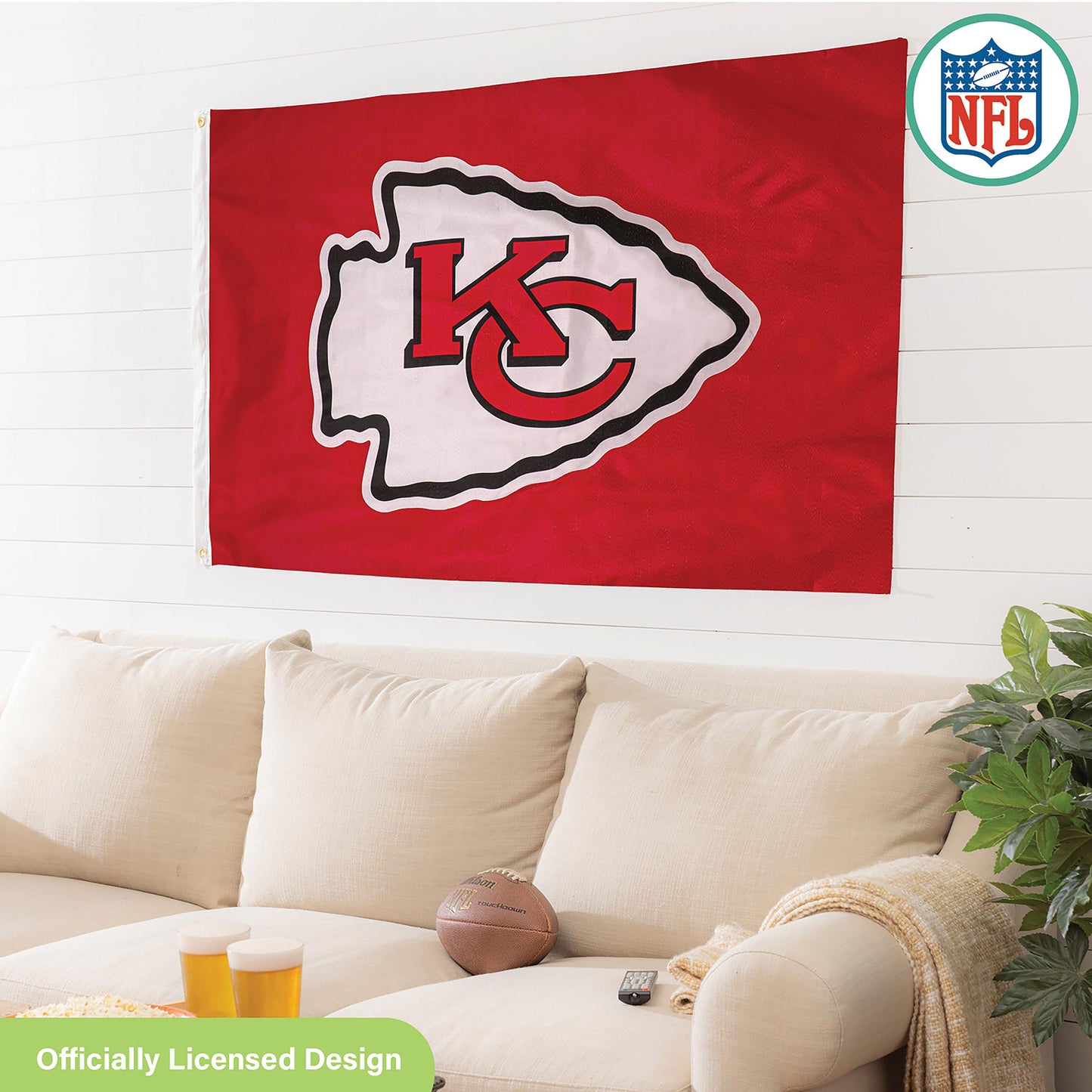 Kansas City Chiefs estate flag 3x5 ft with 2 grommets, red logo Evergreen Enterprises on Tampa Home & Garden Store