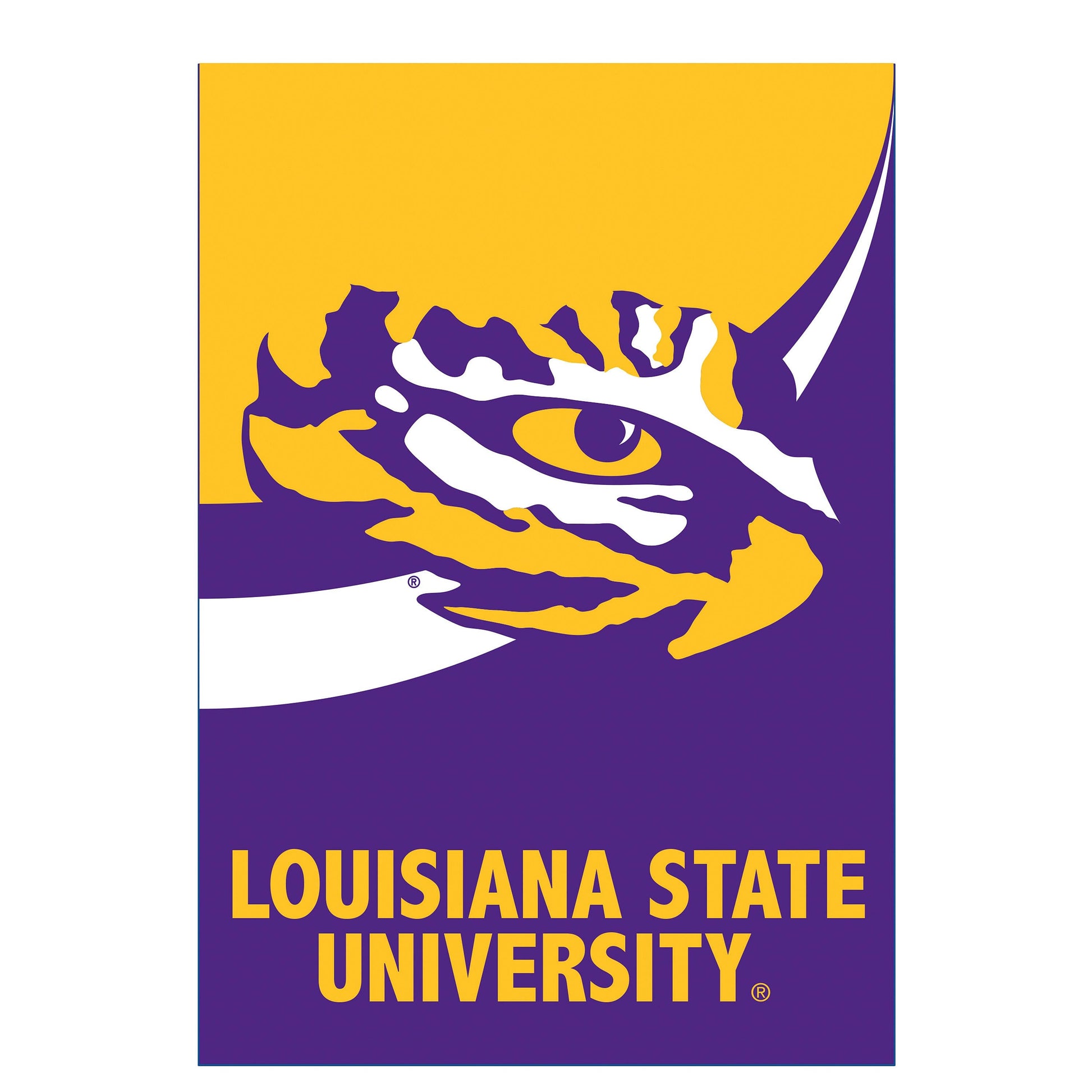 Louisiana State University burlap flag size purple and gold graphic by Evergreen Enterprises on Tampa Home & Garden Store