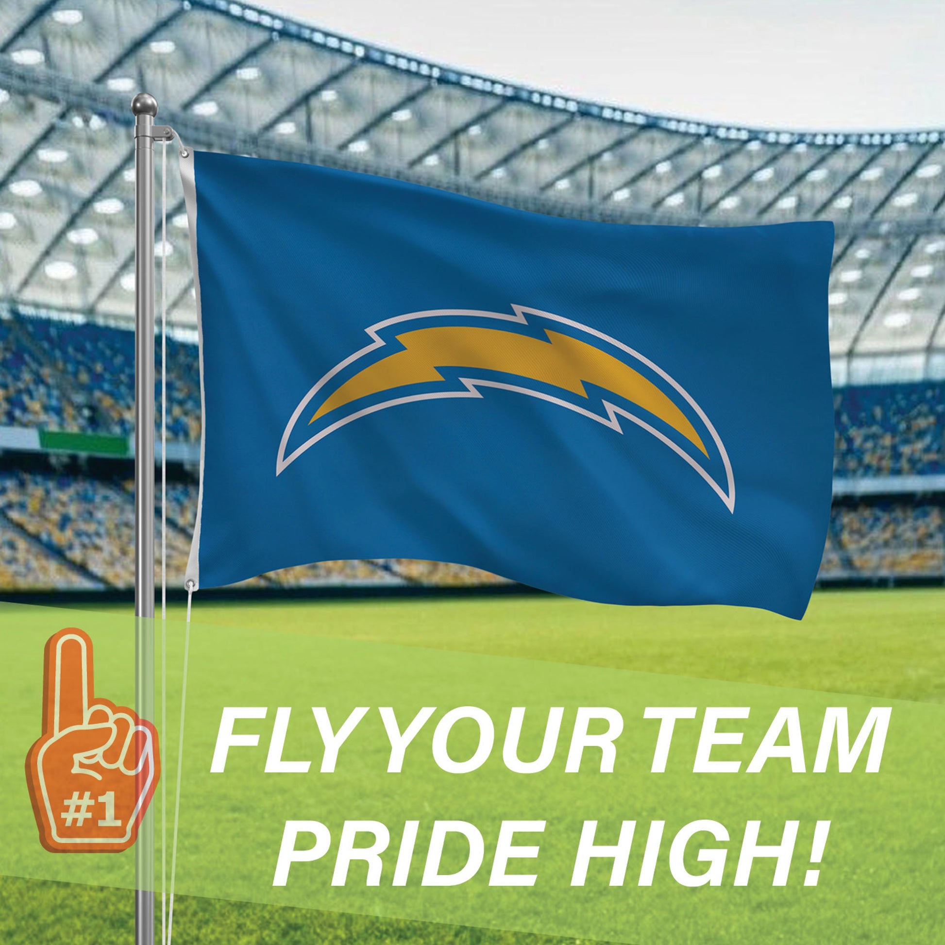 Los Angeles Chargers estate flag 3x5 sublimated with 2 grommets blue bolt logo Evergreen on Tampa Home & Garden Store