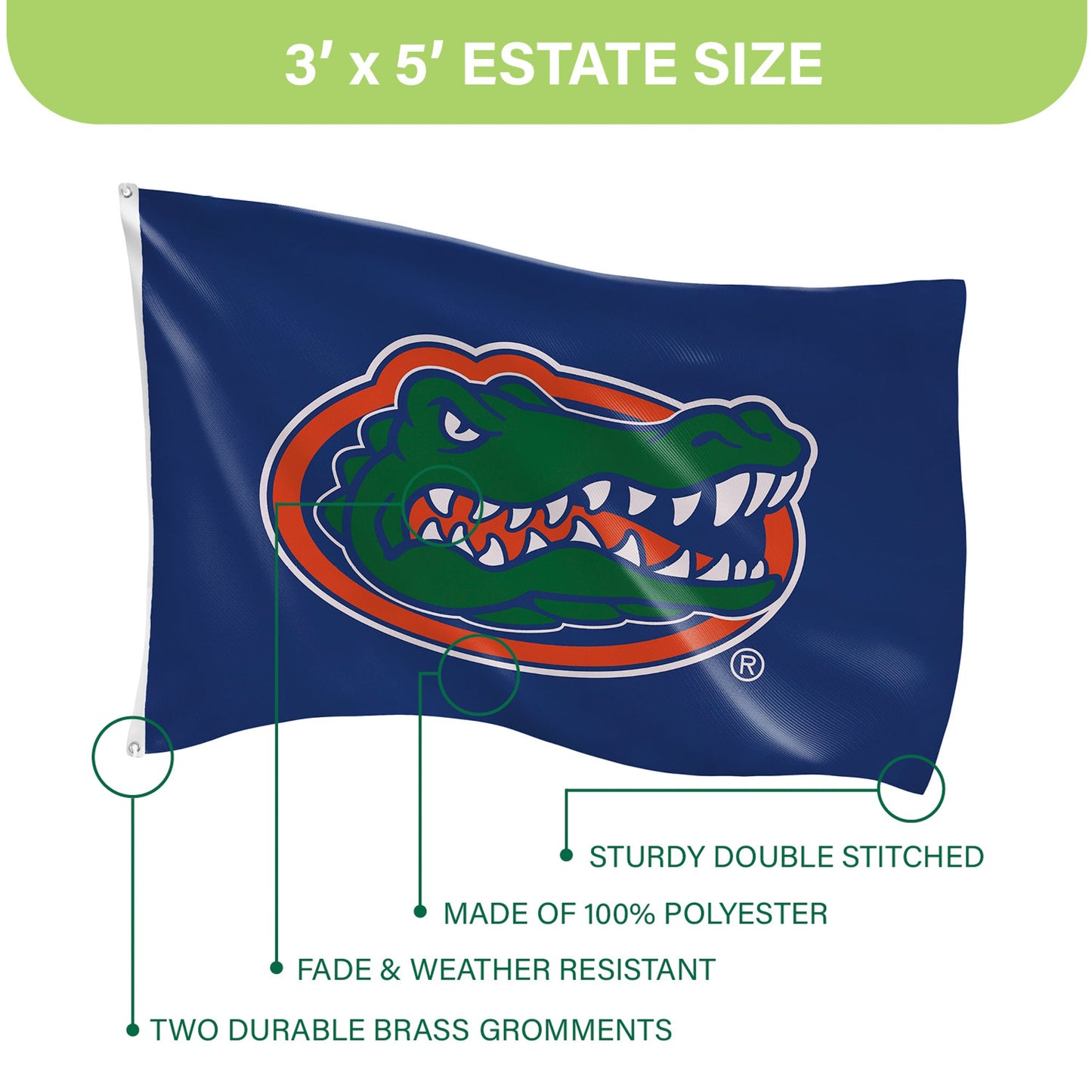 University of Florida single-sided flag 3x5 with 2 grommets by Evergreen Enterprises on Tampa Home & Garden Store