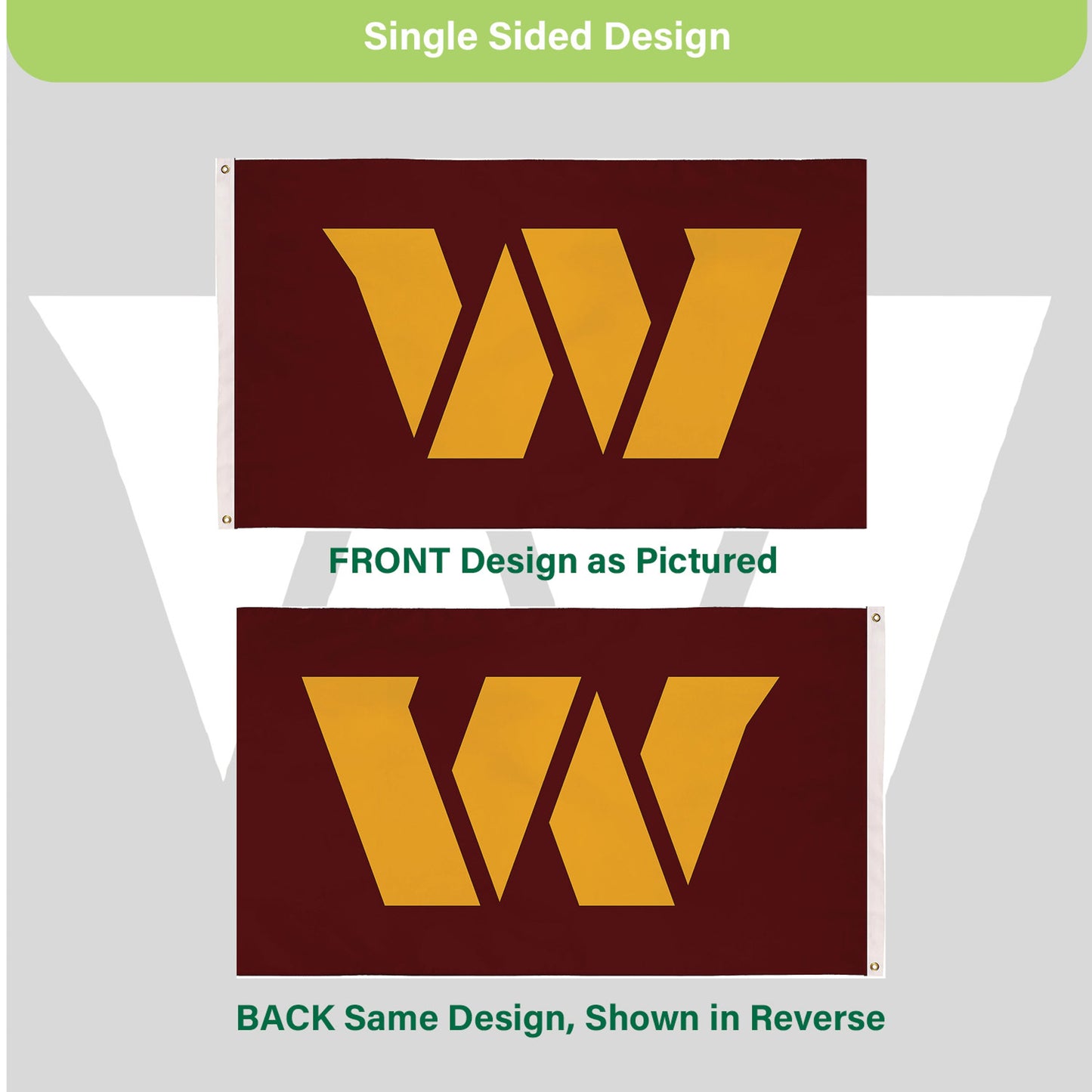 Washington Commanders 3x5 sublimated flag burgundy field with gold W logo by Evergreen on Tampa Home & Garden Store