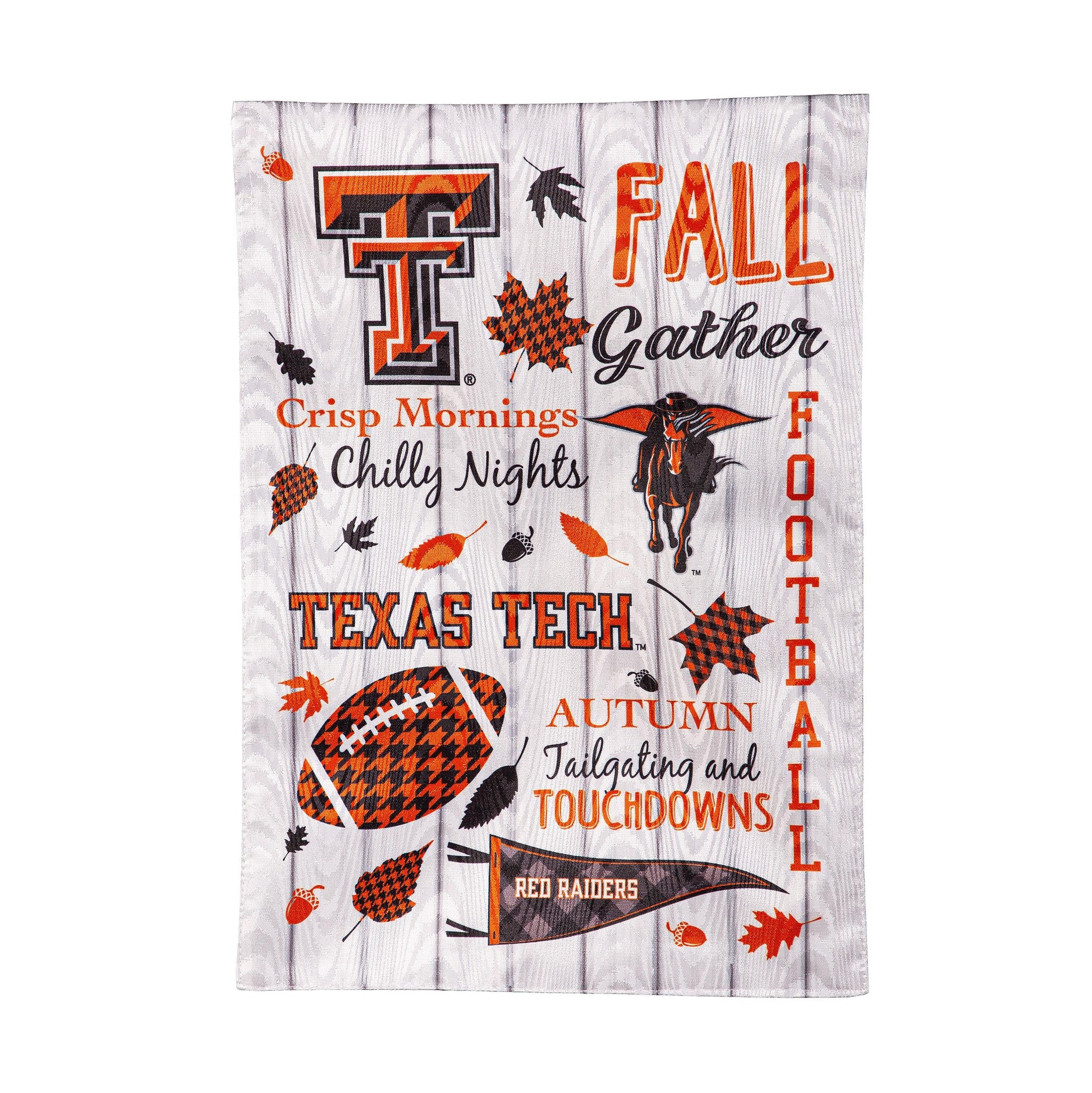 Moire flag featuring Texas Tech University logo with autumn leaves by Evergreen Enterprises on Tampa Home & Garden Store