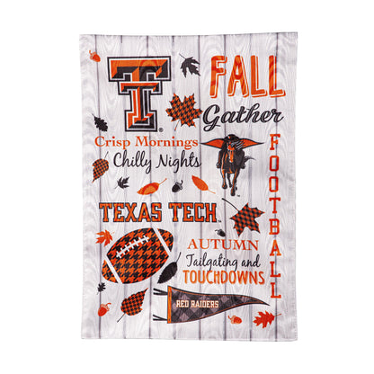 Moire flag featuring Texas Tech University logo with autumn leaves by Evergreen Enterprises on Tampa Home & Garden Store