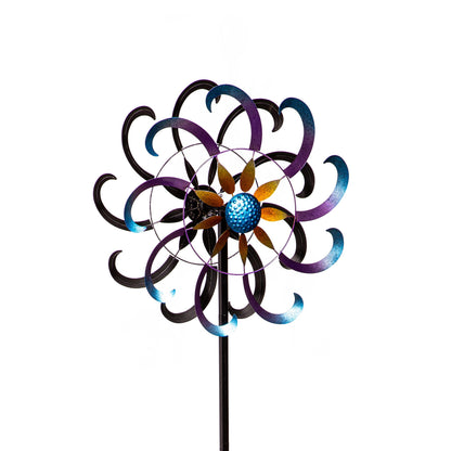 Metal wind spinner with blue and purple floral arcs, 75H, Evergreen Enterprises on Tampa Home & Garden Store