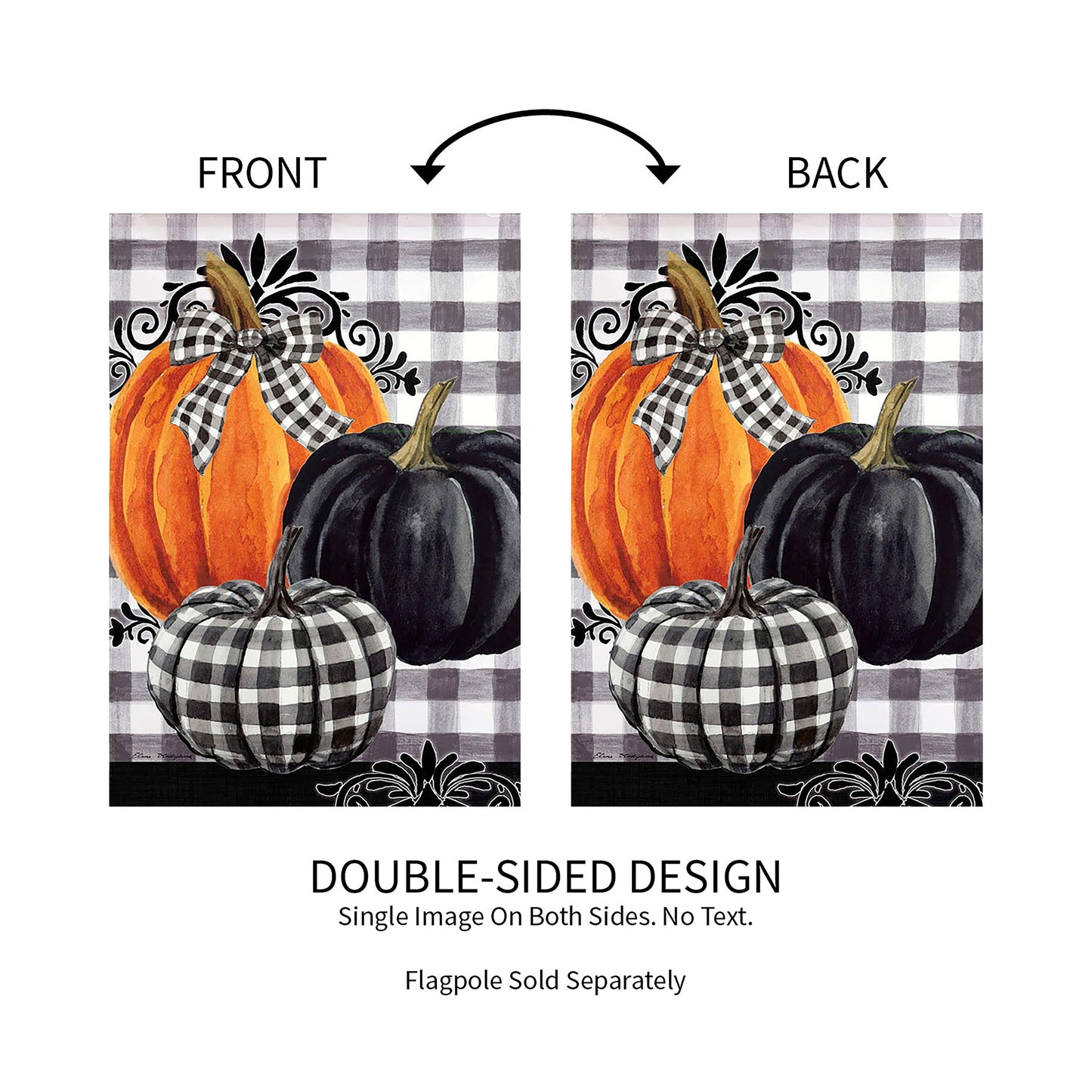 Pumpkin Check Garden Suede Flag double-sided design on gray gingham background on Tampa Home & Garden Store