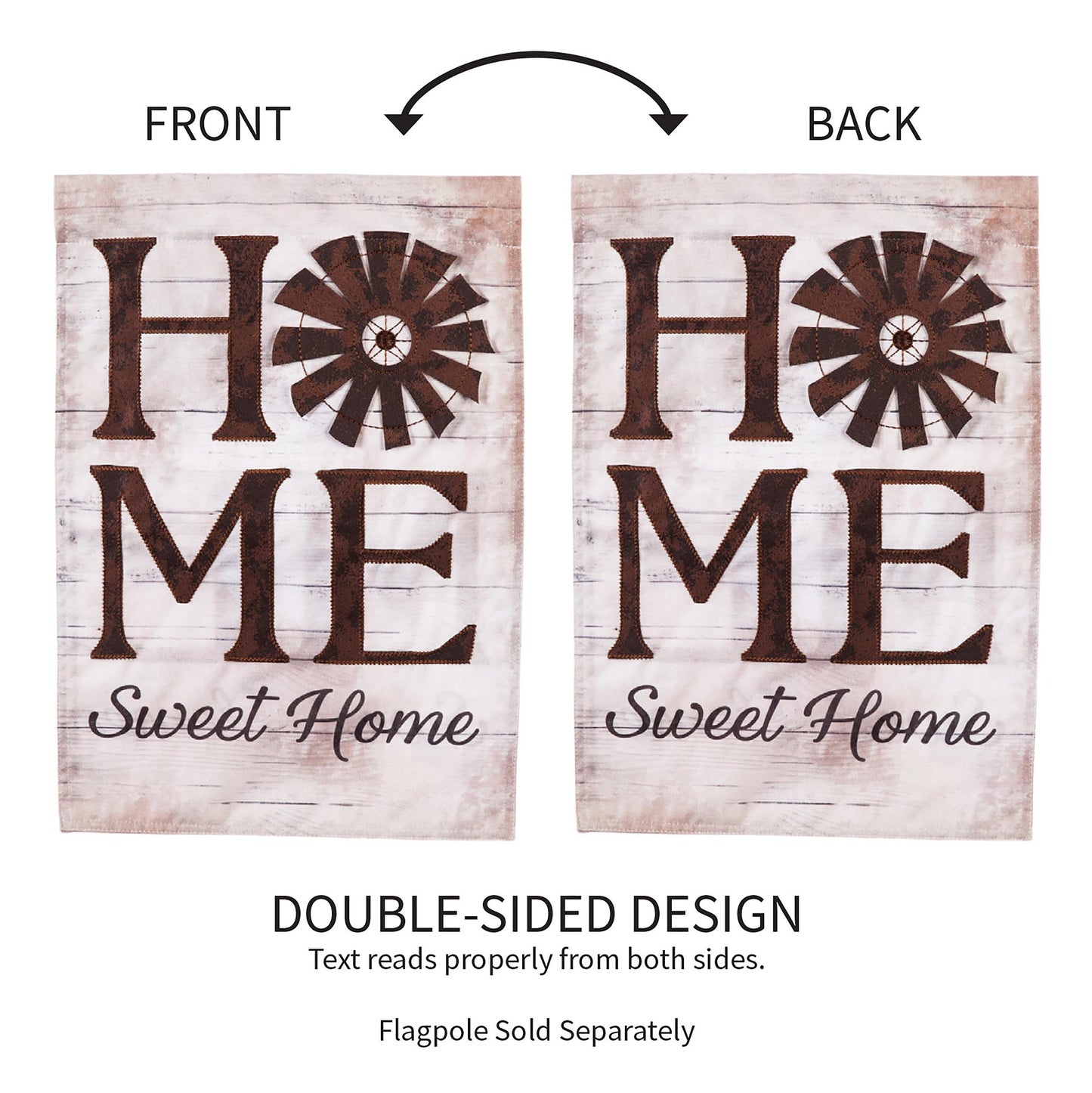 Windmill Home Sweet Home garden linen flag, front and back double-sided design on Tampa Home & Garden Store