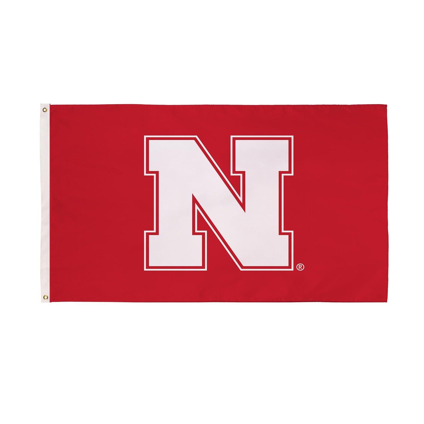 University of Nebraska estate flag 3x5, red with white outlined NE, 2 grommets on Tampa Home & Garden Store