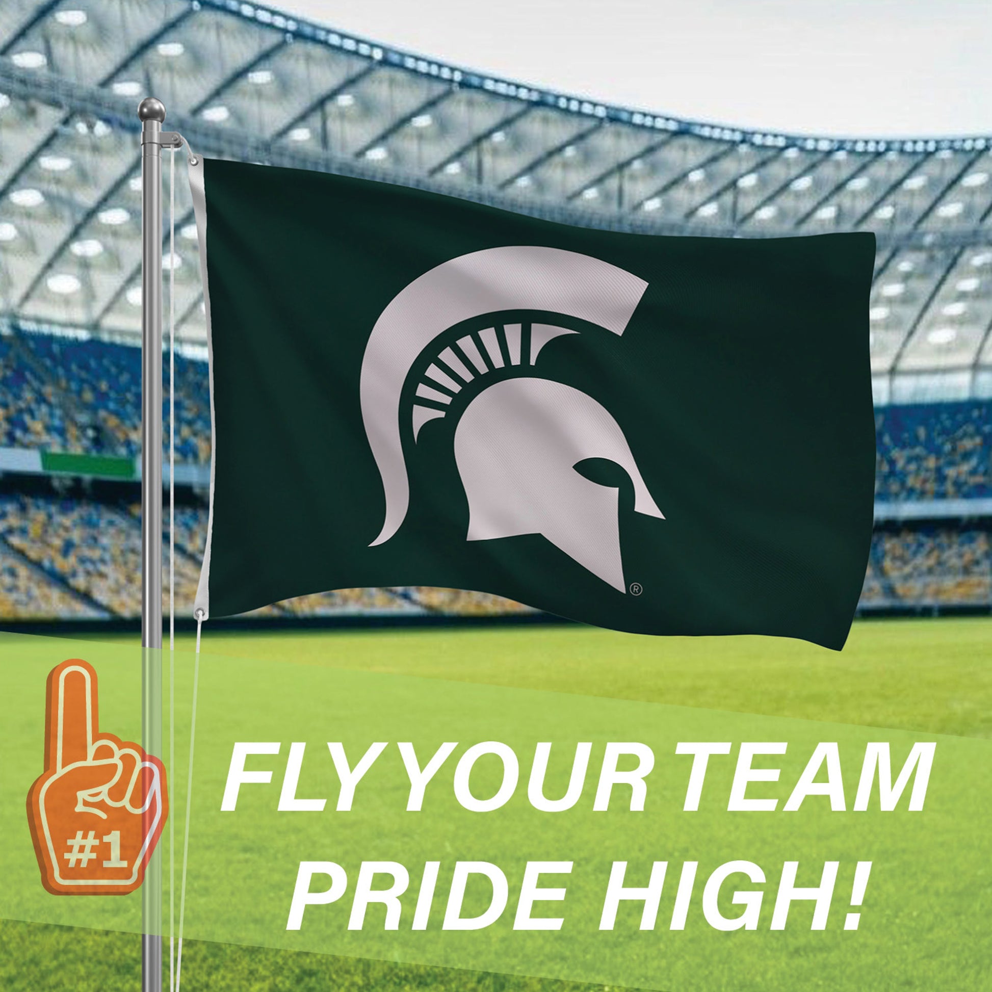 Michigan State University 3x5 single-sided flag on green with white MSU emblem and 2 grommets on Tampa Home & Garden Store