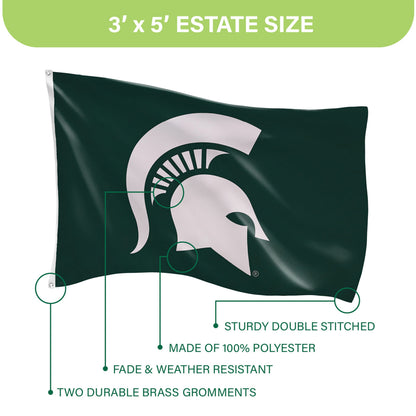MSU 3x5 estate flag single-sided dark green MSU helmet logo two grommets Evergreen on Tampa Home & Garden Store
