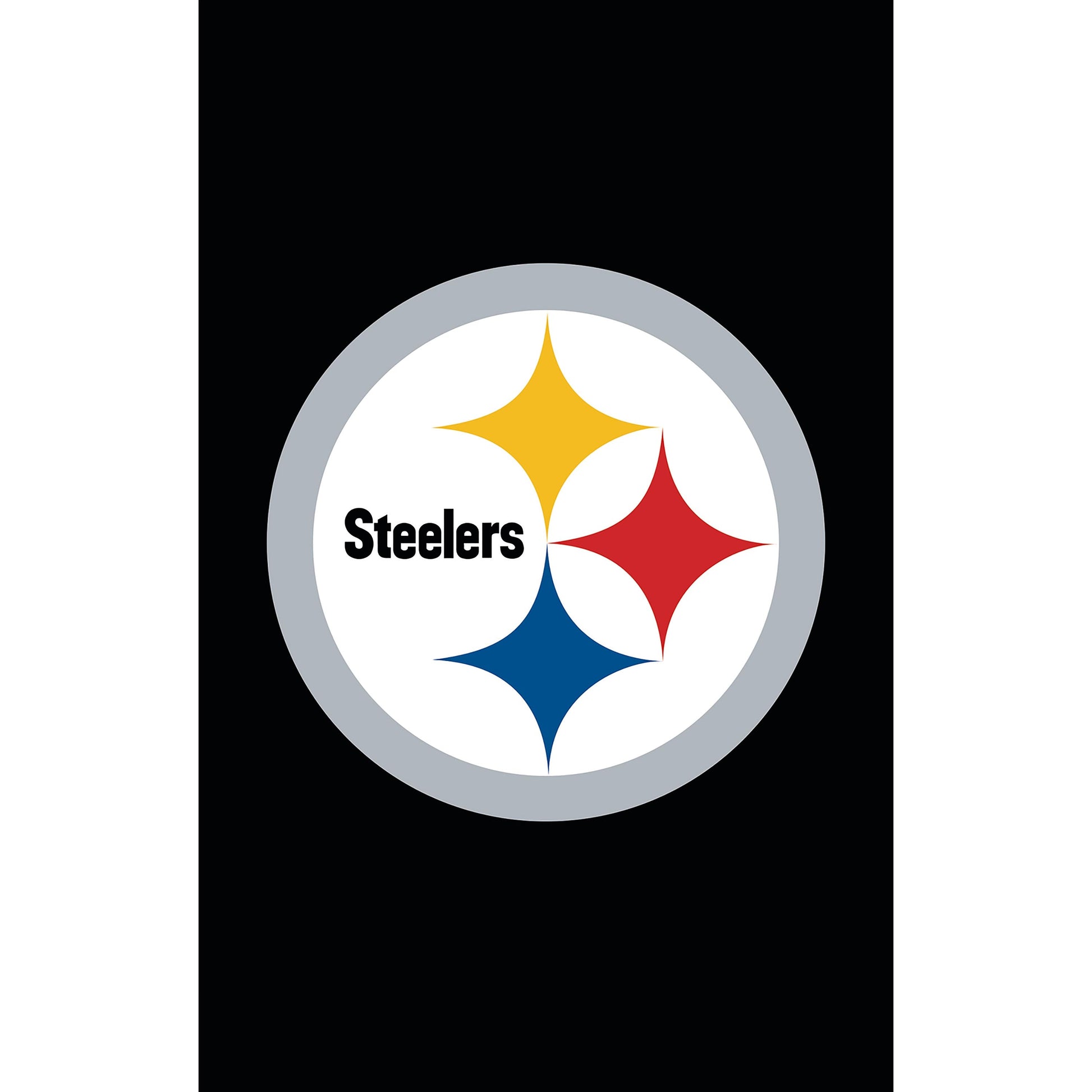 Applique flag Pittsburgh Steelers emblem with gray outer ring on white field on Tampa Home & Garden Store