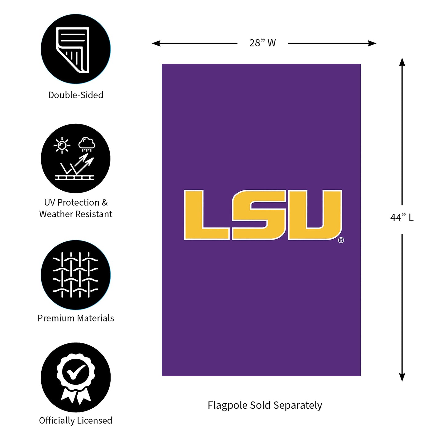 Louisiana State applique flag purple with gold LSU letters 28x44 Evergreen Enterprises on Tampa Home & Garden Store
