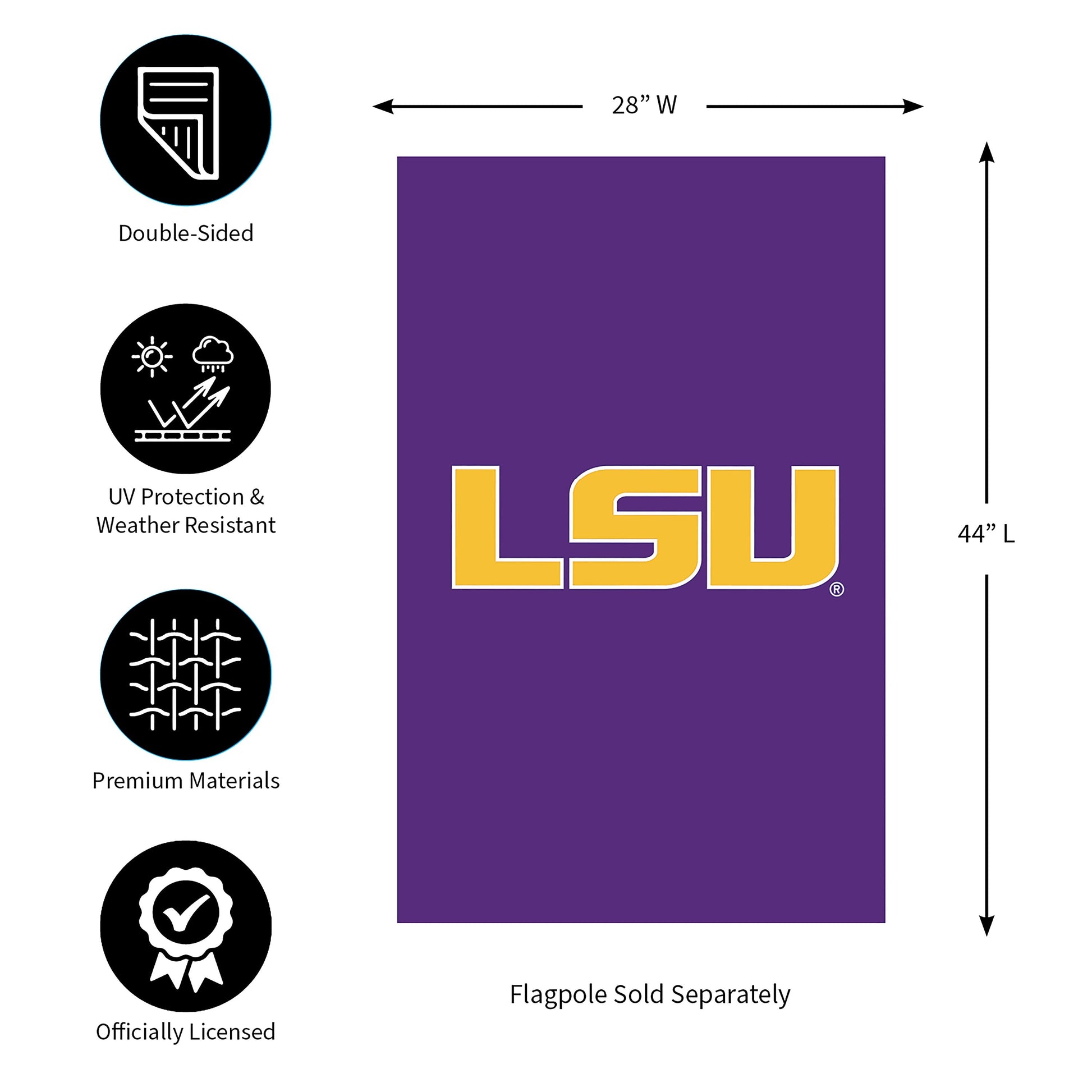 Louisiana State applique flag purple with gold LSU letters 28x44 Evergreen Enterprises on Tampa Home & Garden Store